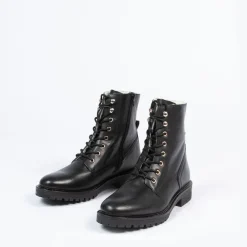 Manfield Zwarte leren veterlaarsjes^DAMES Enkellaarsjes