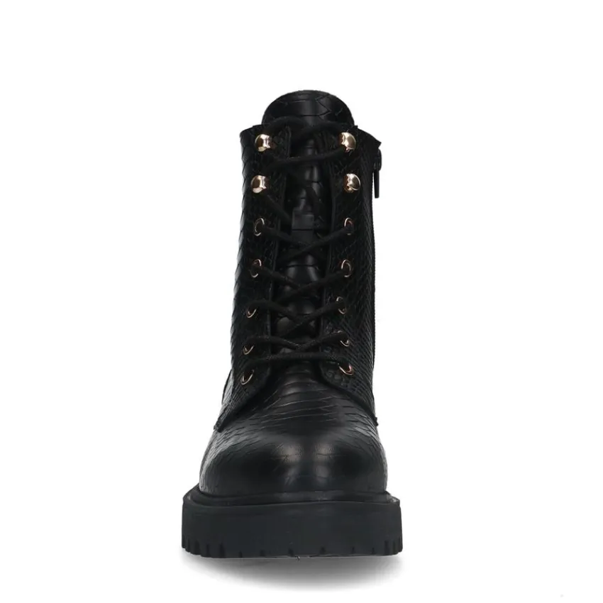 Manfield Zwarte leren veterlaarsjes^DAMES Enkellaarsjes