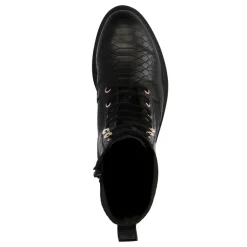 Manfield Zwarte leren veterlaarsjes^DAMES Enkellaarsjes