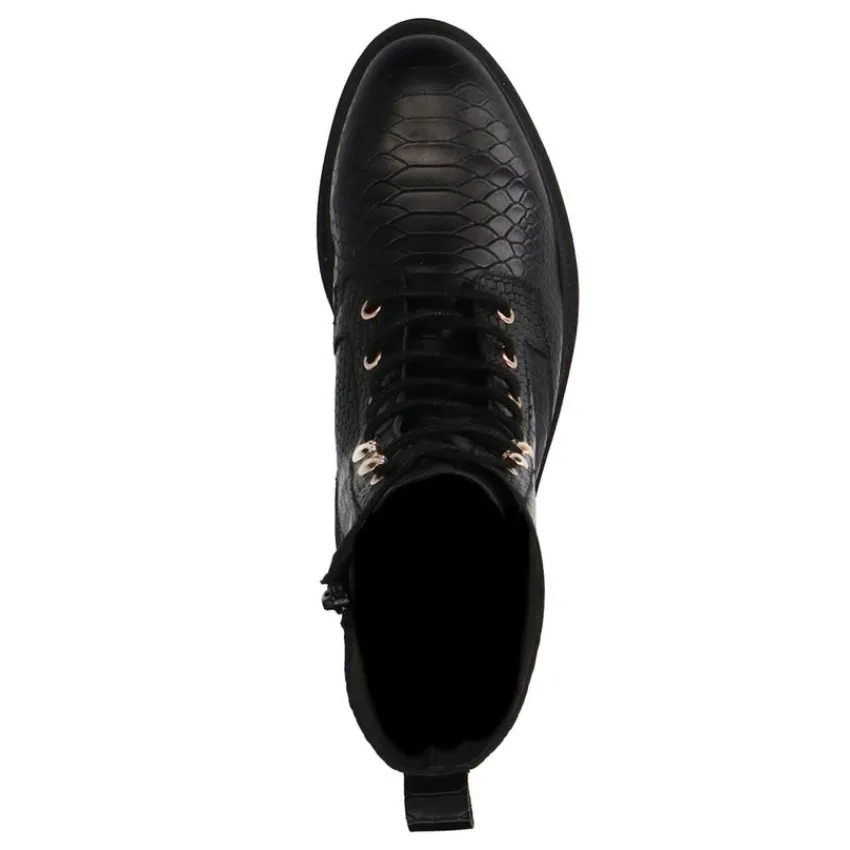 Manfield Zwarte leren veterlaarsjes^DAMES Enkellaarsjes