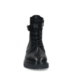 Manfield Zwarte leren veterlaarsjes^DAMES Enkellaarsjes