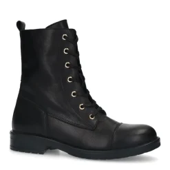 Manfield Zwarte leren veterlaarsjes^DAMES Enkellaarsjes