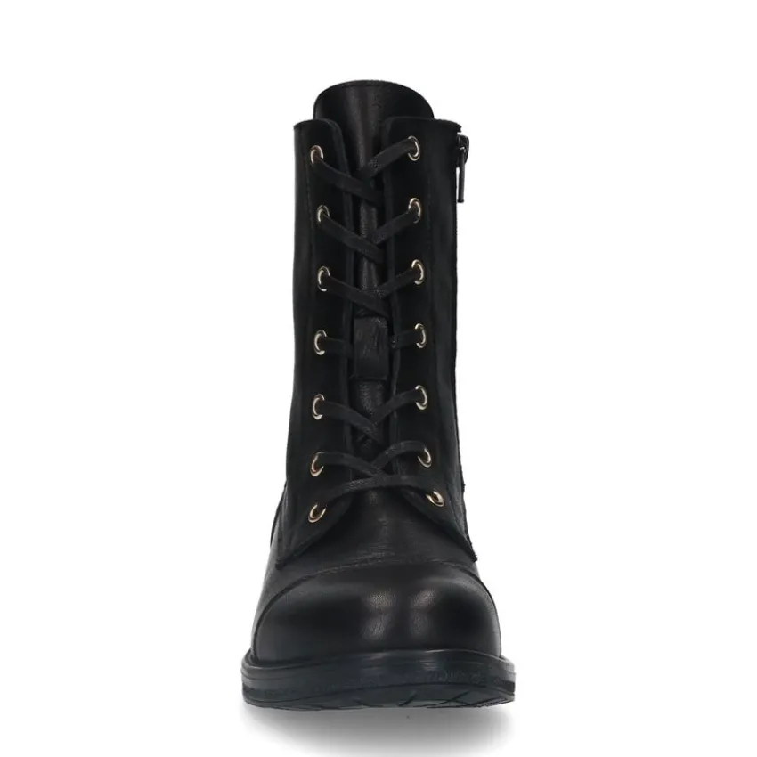 Manfield Zwarte leren veterlaarsjes^DAMES Enkellaarsjes