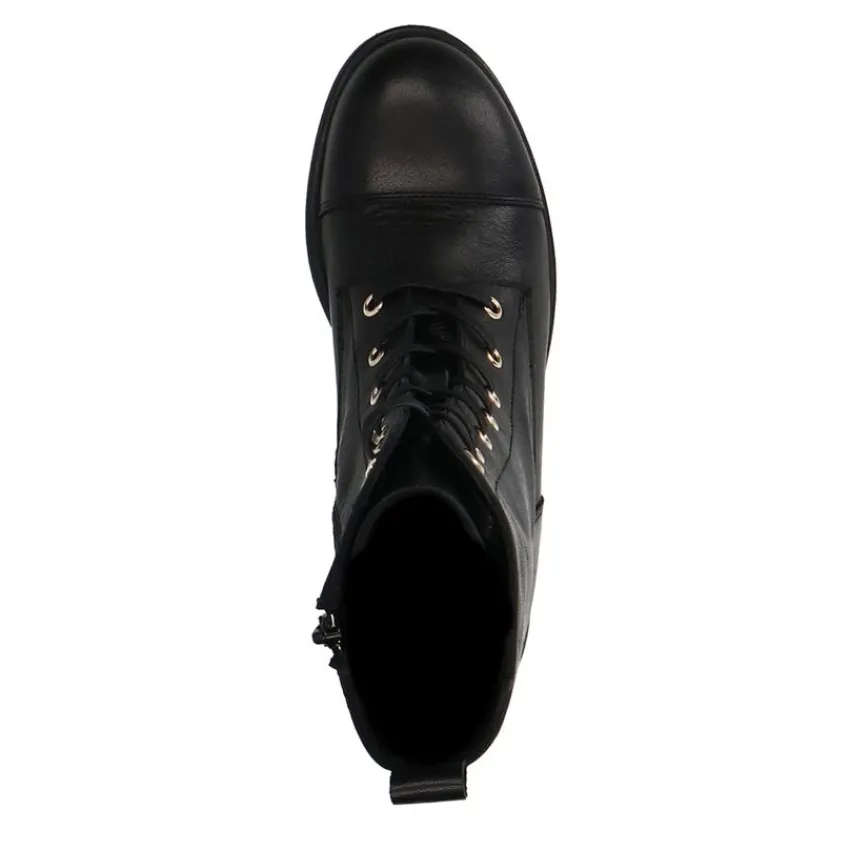 Manfield Zwarte leren veterlaarsjes^DAMES Enkellaarsjes