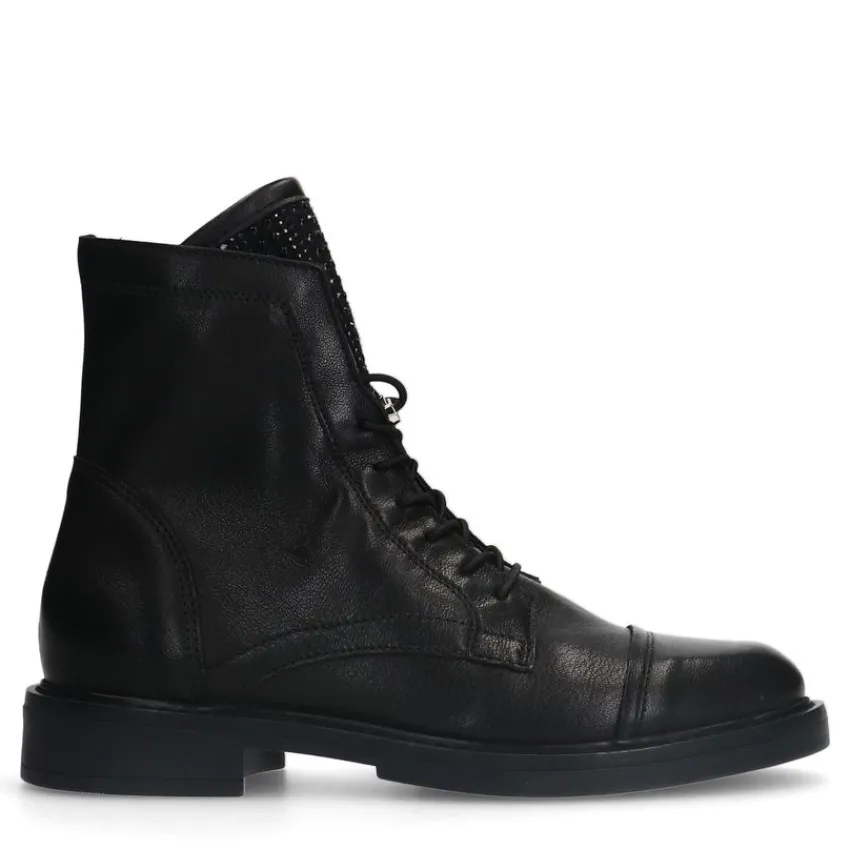 Manfield Zwarte leren veterlaarsjes^DAMES Enkellaarsjes