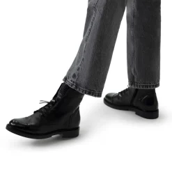 Manfield Zwarte leren veterlaarsjes^DAMES Enkellaarsjes