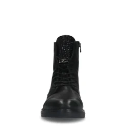 Manfield Zwarte leren veterlaarsjes^DAMES Enkellaarsjes