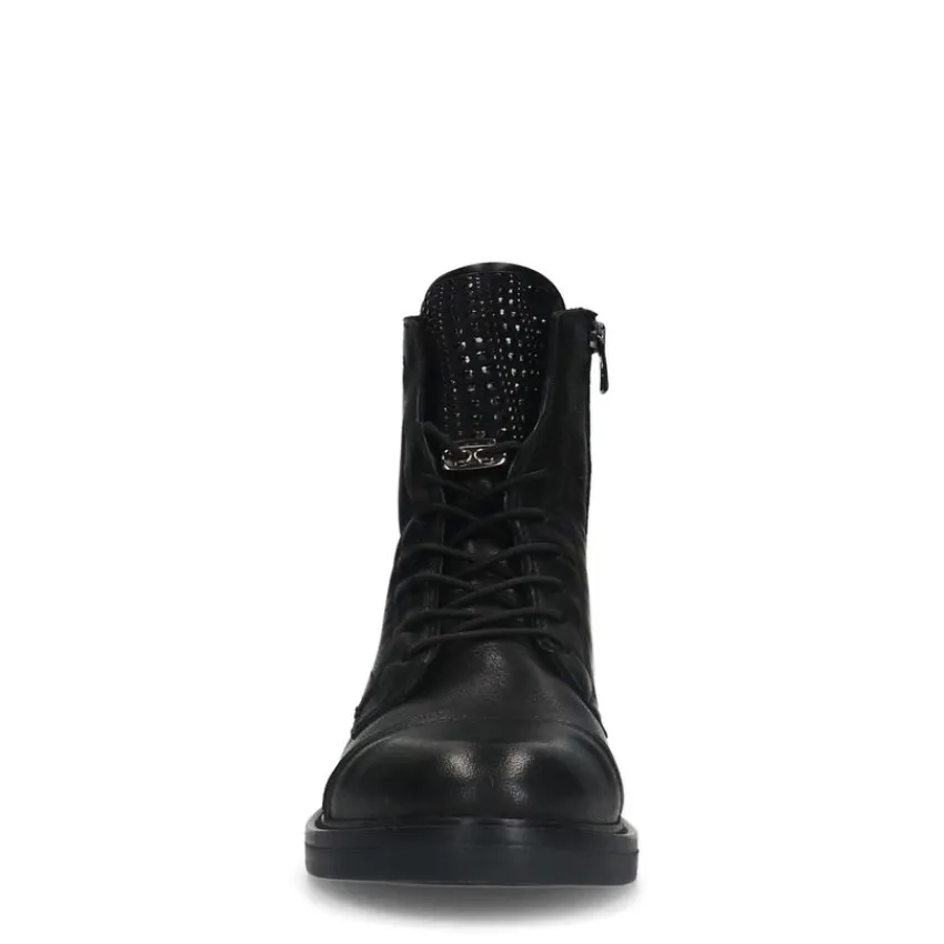 Manfield Zwarte leren veterlaarsjes^DAMES Enkellaarsjes