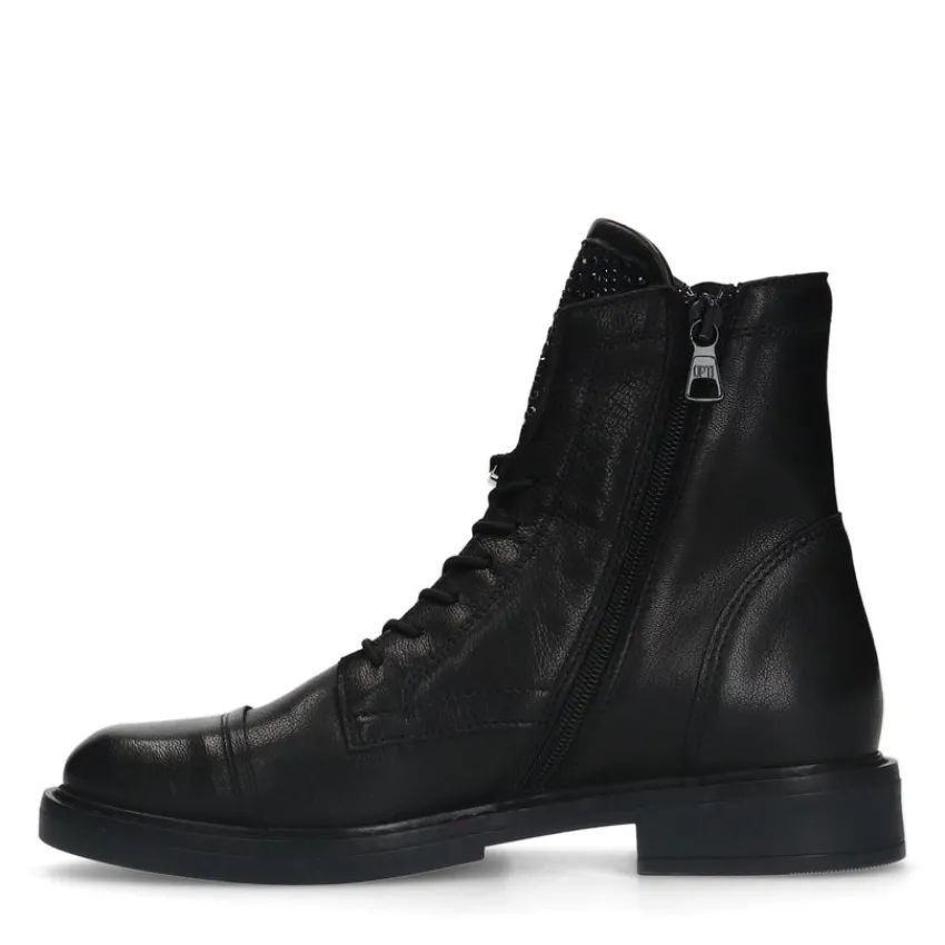 Manfield Zwarte leren veterlaarsjes^DAMES Enkellaarsjes