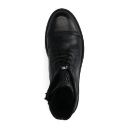 Manfield Zwarte leren veterlaarsjes^DAMES Enkellaarsjes