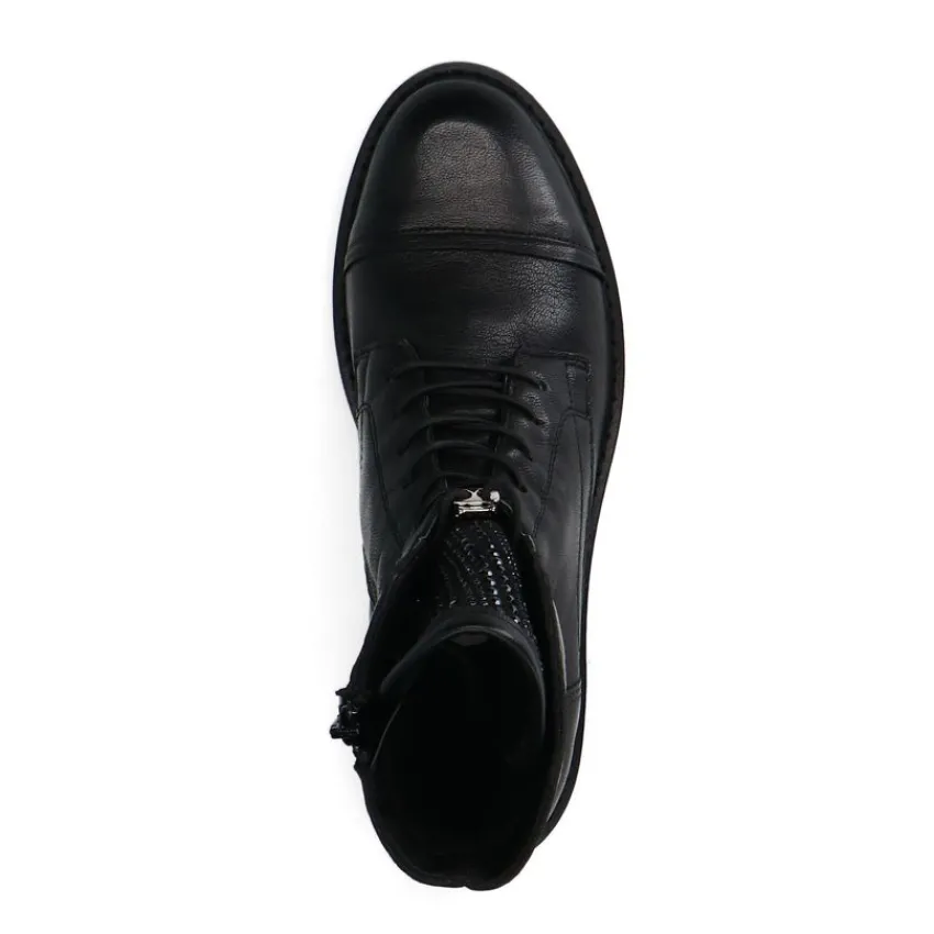 Manfield Zwarte leren veterlaarsjes^DAMES Enkellaarsjes