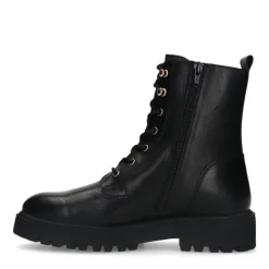 Manfield Zwarte leren veterlaarsjes^DAMES Enkellaarsjes