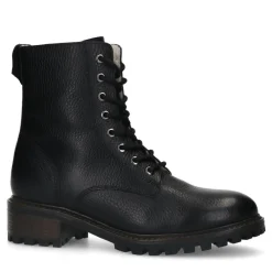Manfield Zwarte leren veterlaarsjes^DAMES Enkellaarsjes