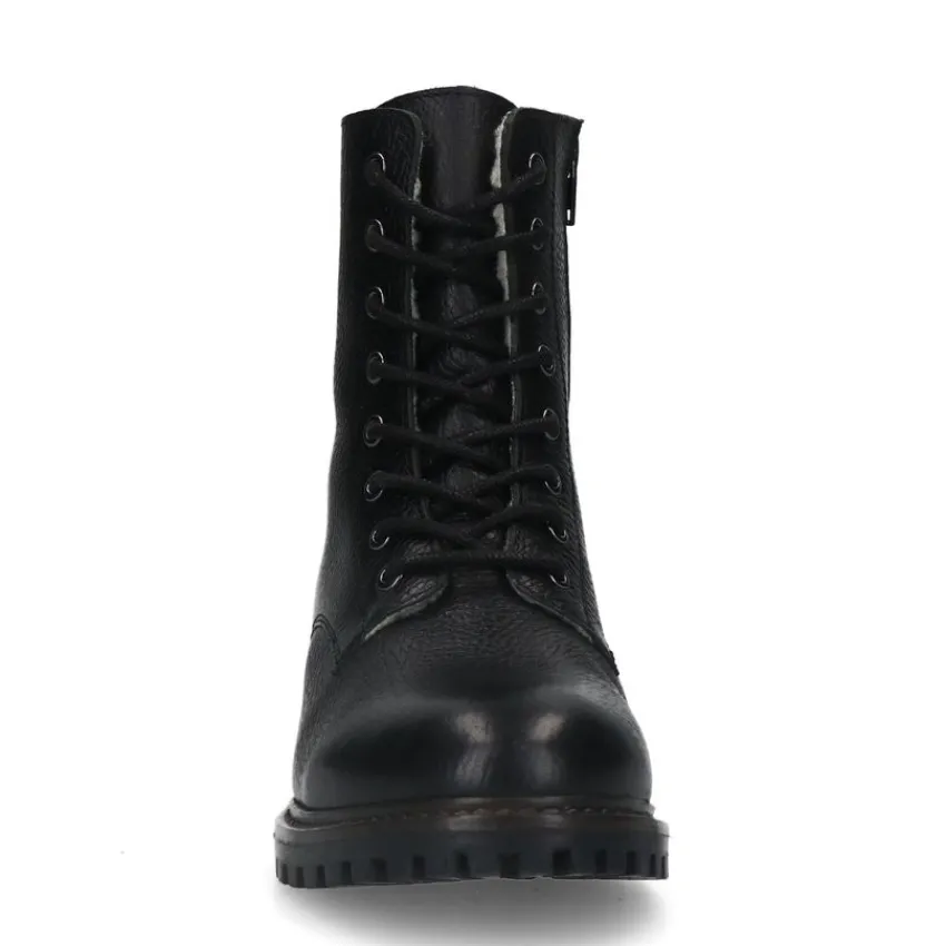 Manfield Zwarte leren veterlaarsjes^DAMES Enkellaarsjes