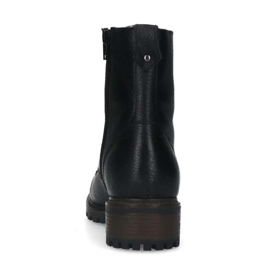 Manfield Zwarte leren veterlaarsjes^DAMES Enkellaarsjes