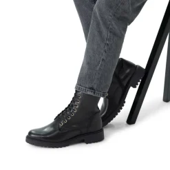 No Stress Zwarte leren veterlaarsjes^DAMES Enkellaarsjes