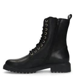 No Stress Zwarte leren veterlaarsjes^DAMES Enkellaarsjes