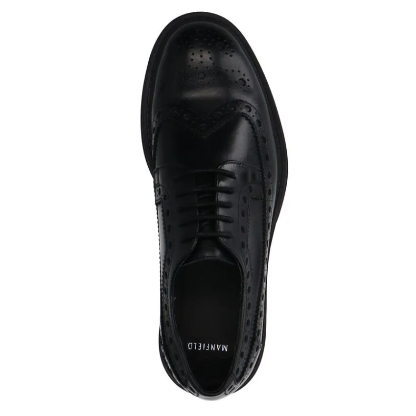 Manfield Zwarte leren veterschoenen^Heren Veterschoenen