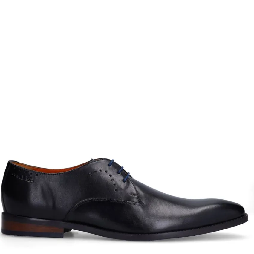 Van Lier Zwarte leren veterschoenen^Heren Veterschoenen
