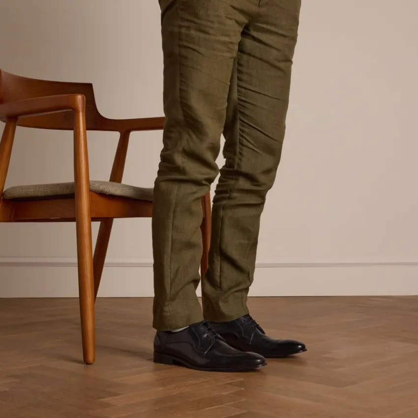 Manfield Zwarte leren veterschoenen^Heren Veterschoenen