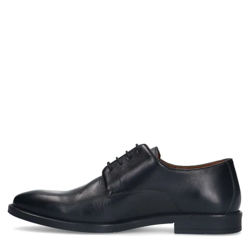 Manfield Zwarte leren veterschoenen^Heren Veterschoenen