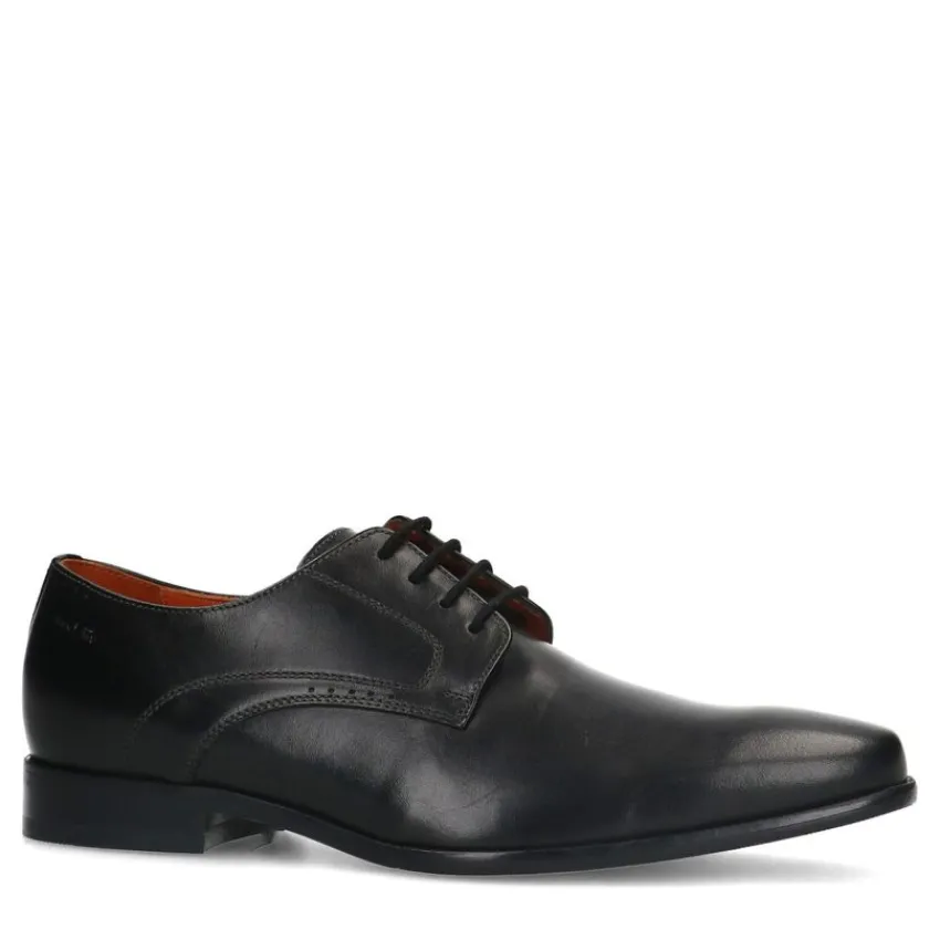 Van Lier Zwarte leren veterschoenen^Heren Veterschoenen