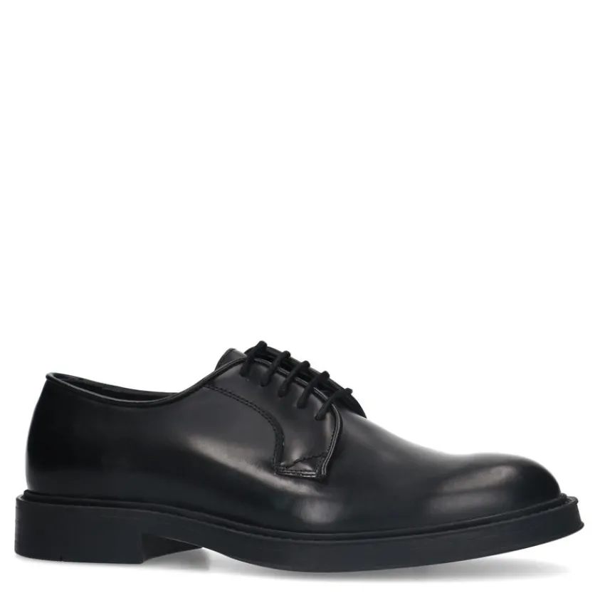 Manfield Zwarte leren veterschoenen^Heren Veterschoenen
