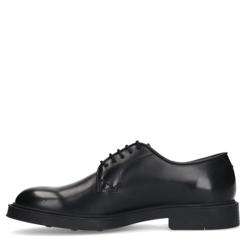 Manfield Zwarte leren veterschoenen^Heren Veterschoenen