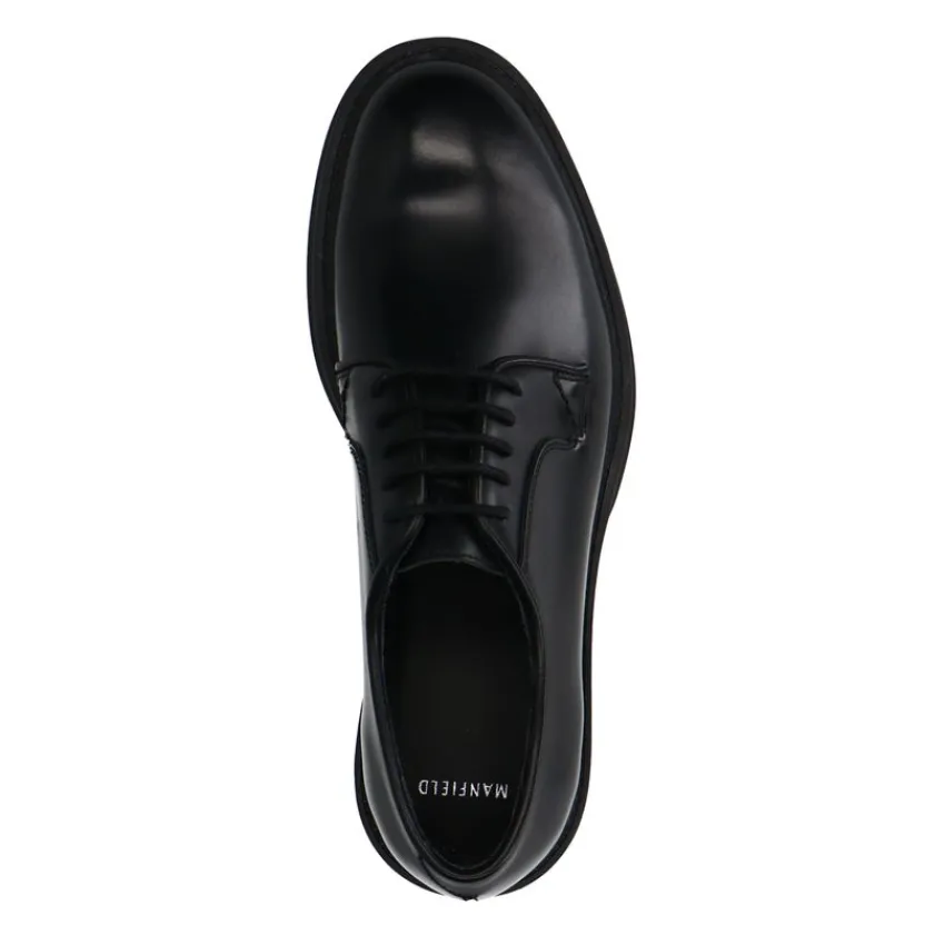 Manfield Zwarte leren veterschoenen^Heren Veterschoenen