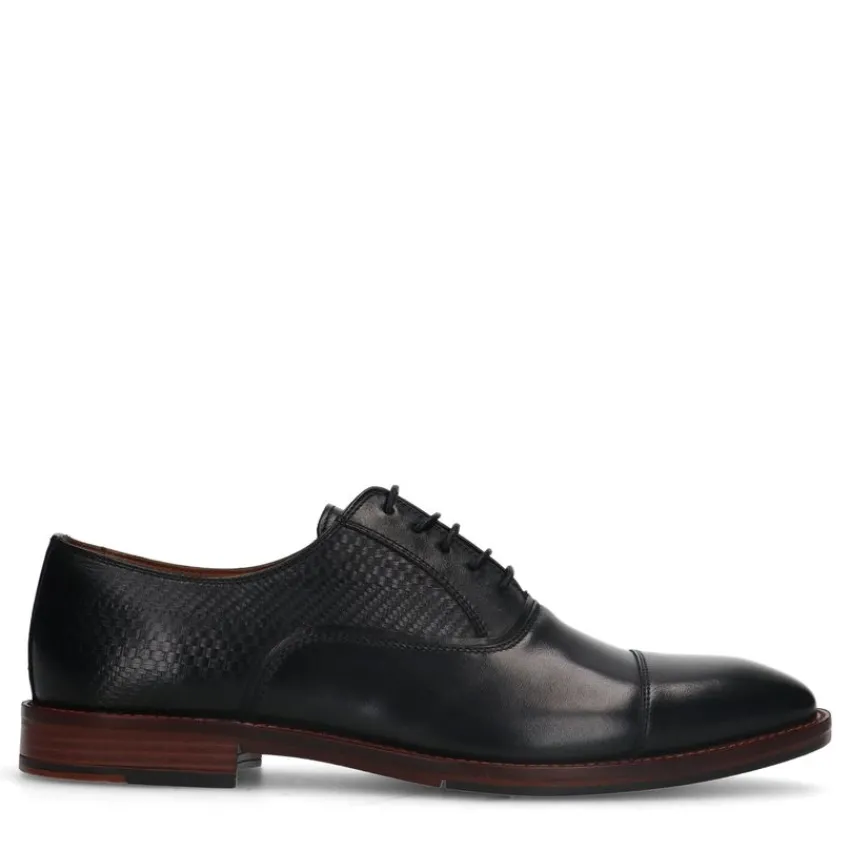 Manfield Zwarte leren veterschoenen^Heren Veterschoenen