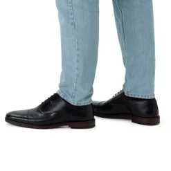 Manfield Zwarte leren veterschoenen^Heren Veterschoenen