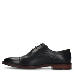 Manfield Zwarte leren veterschoenen^Heren Veterschoenen