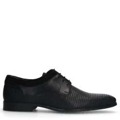Manfield Zwarte leren veterschoenen^Heren Veterschoenen