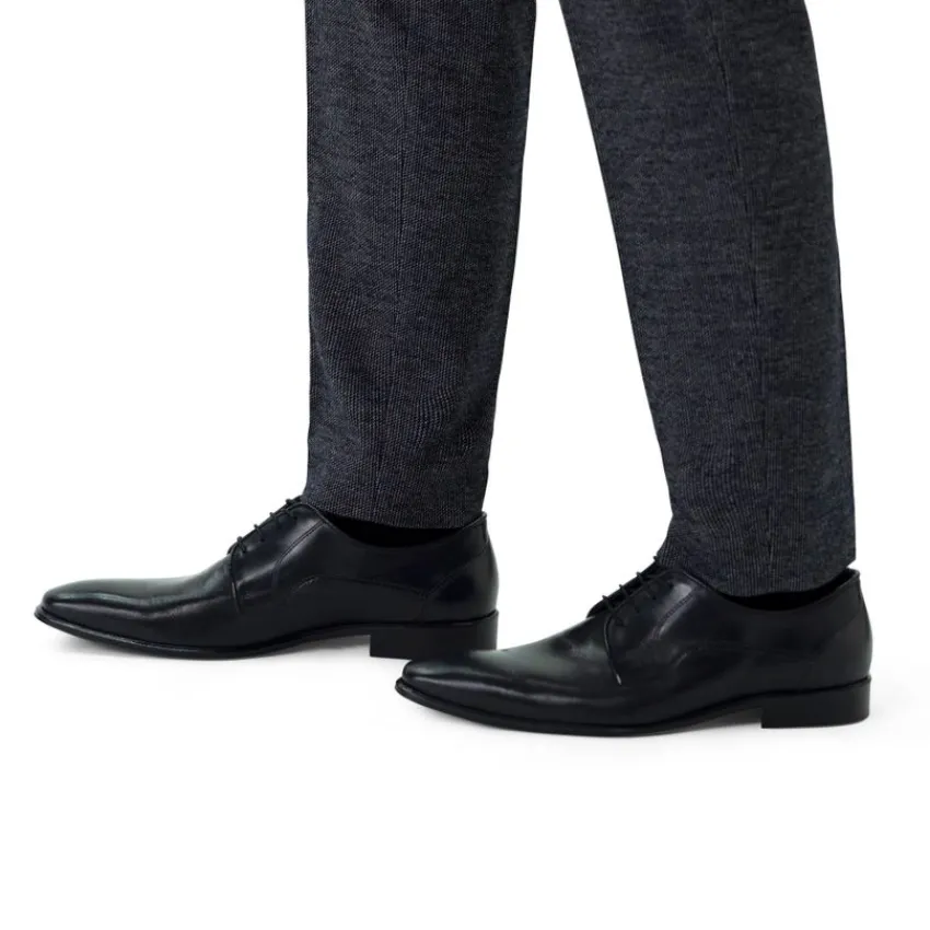 Manfield Zwarte leren veterschoenen^Heren Veterschoenen