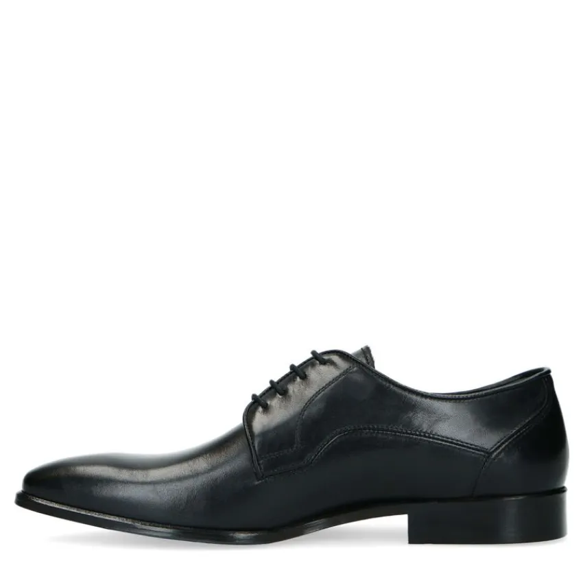 Manfield Zwarte leren veterschoenen^Heren Veterschoenen