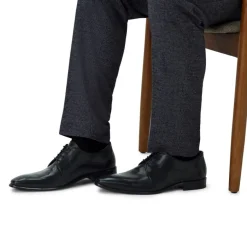 Manfield Zwarte leren veterschoenen^Heren Veterschoenen