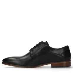 Manfield Zwarte leren veterschoenen^Heren Veterschoenen