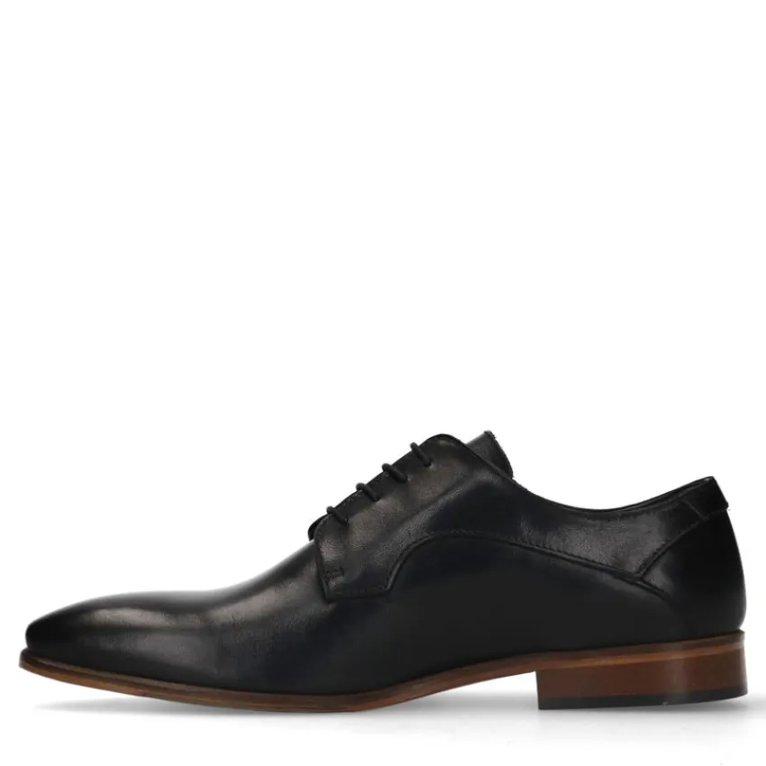 Manfield Zwarte leren veterschoenen^Heren Veterschoenen