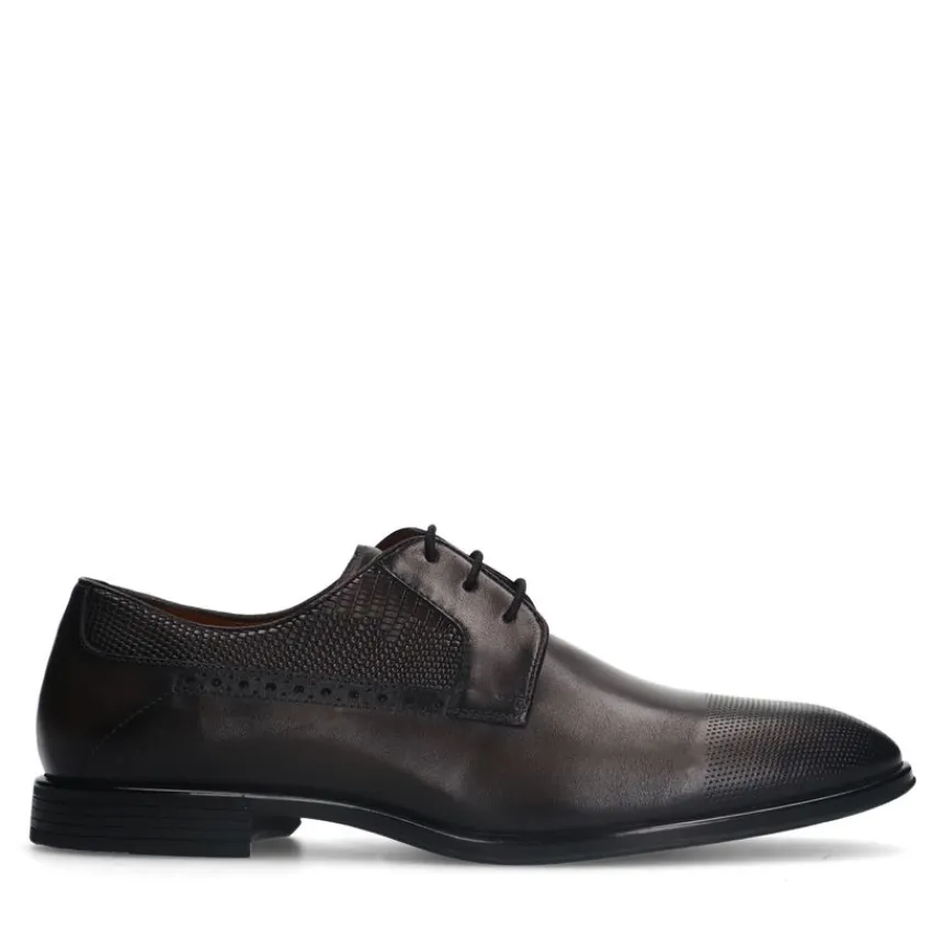 Manfield Zwarte leren veterschoenen^Heren Veterschoenen