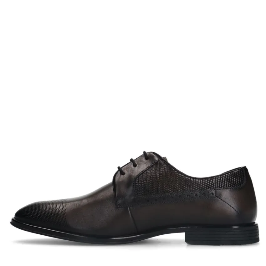 Manfield Zwarte leren veterschoenen^Heren Veterschoenen