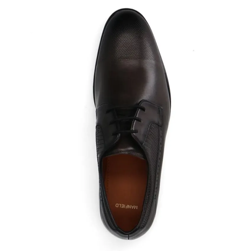 Manfield Zwarte leren veterschoenen^Heren Veterschoenen