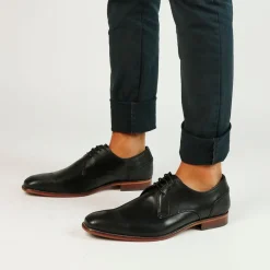 Manfield Zwarte leren veterschoenen^Heren Veterschoenen