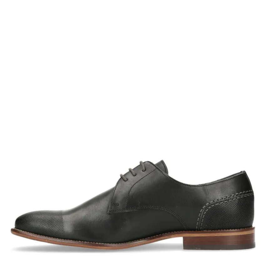 Manfield Zwarte leren veterschoenen^Heren Veterschoenen