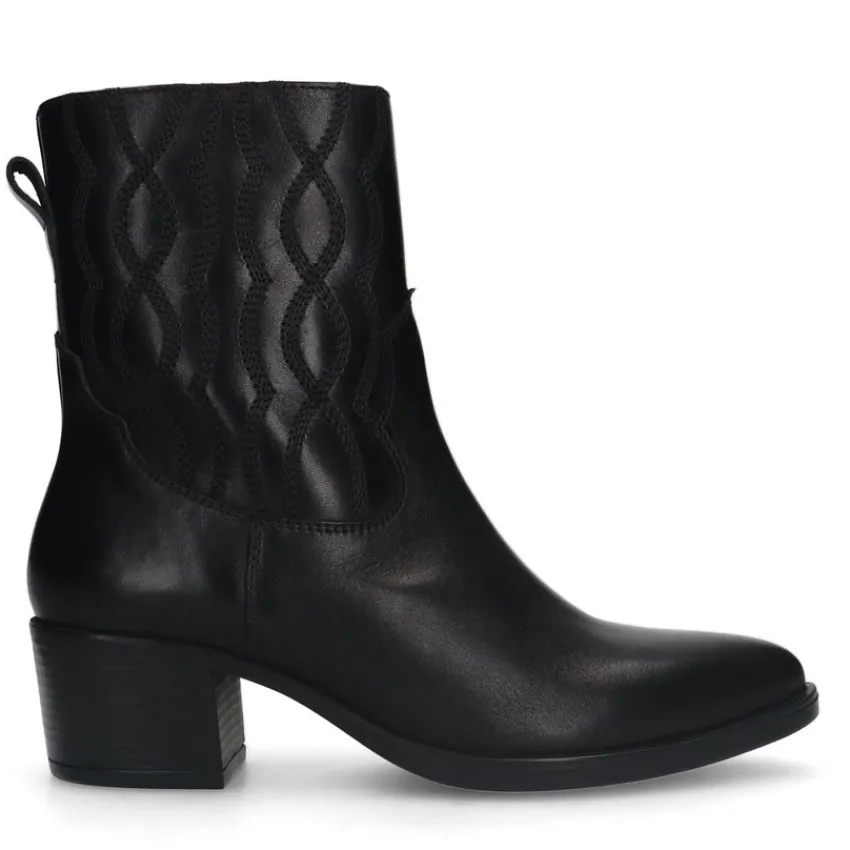 Manfield Zwarte leren westernlaarsjes^DAMES Enkellaarsjes