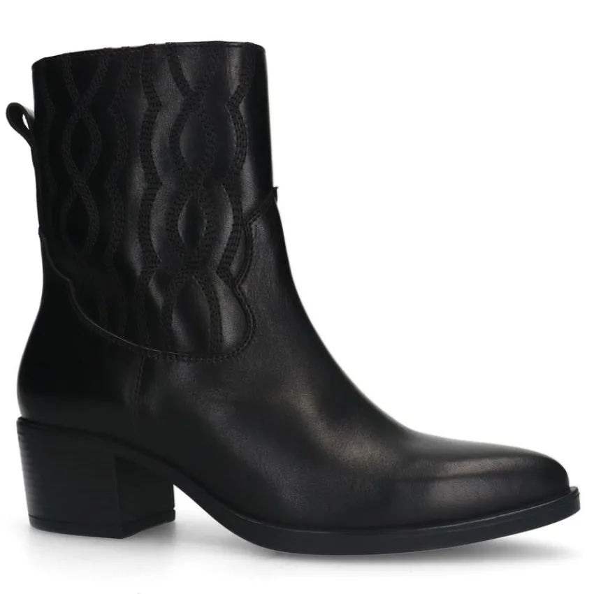 Manfield Zwarte leren westernlaarsjes^DAMES Enkellaarsjes