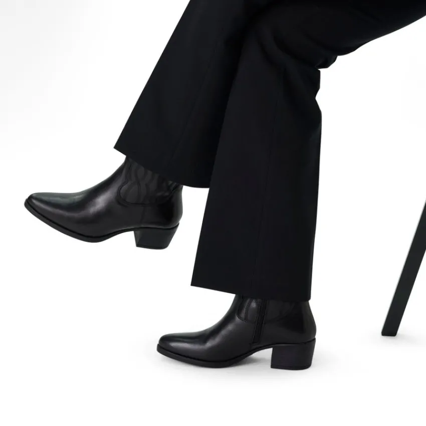 Manfield Zwarte leren westernlaarsjes^DAMES Enkellaarsjes