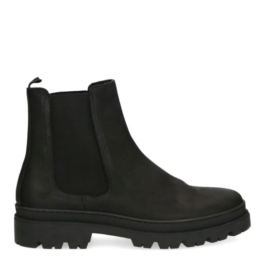 Manfield Zwarte nubuck chelsea boots^Heren Boots