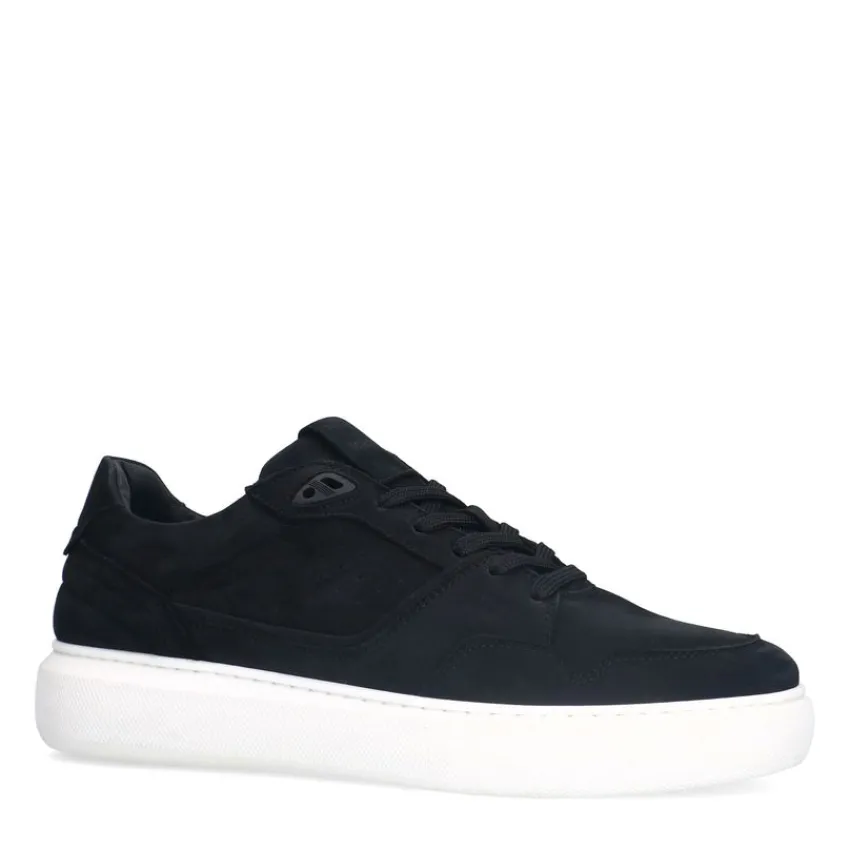 Manfield Zwarte nubuck sneakers^Heren Sneakers