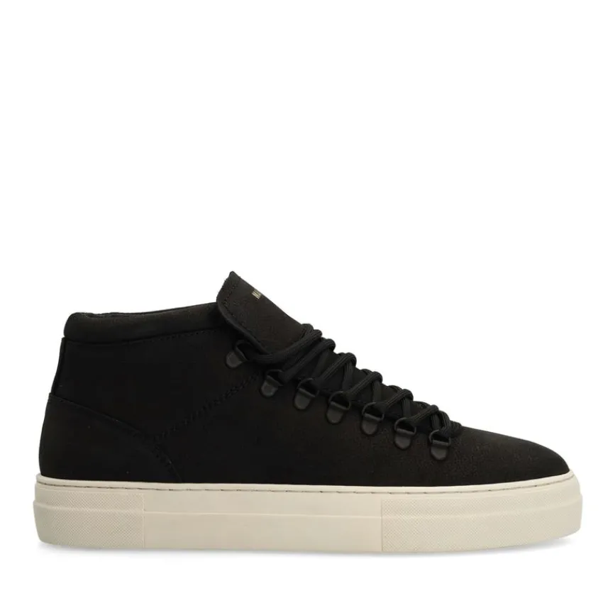 Manfield Zwarte nubuck sneakers^Heren Sneakers