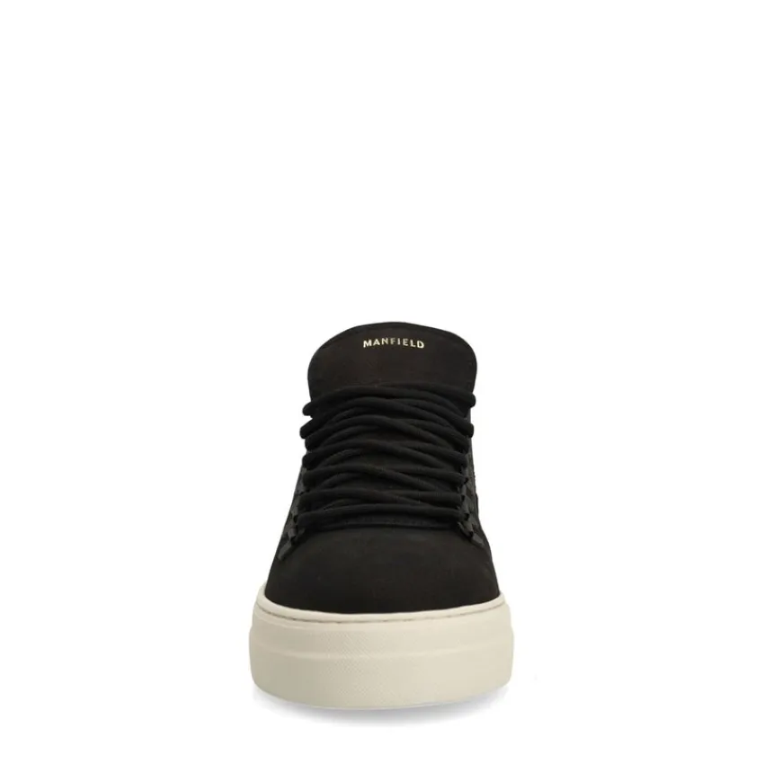 Manfield Zwarte nubuck sneakers^Heren Sneakers